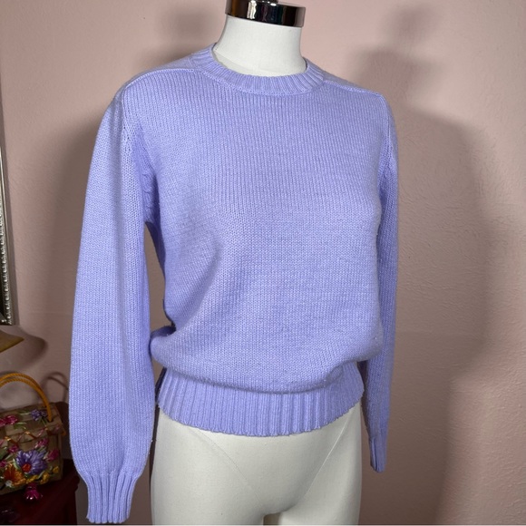 Vintage 70 80 Lavender Classic crew neck Long Sleeve Sweater Retro Barbicore - Picture 8 of 17